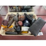 Box of vintage smoking pipes cases & odds