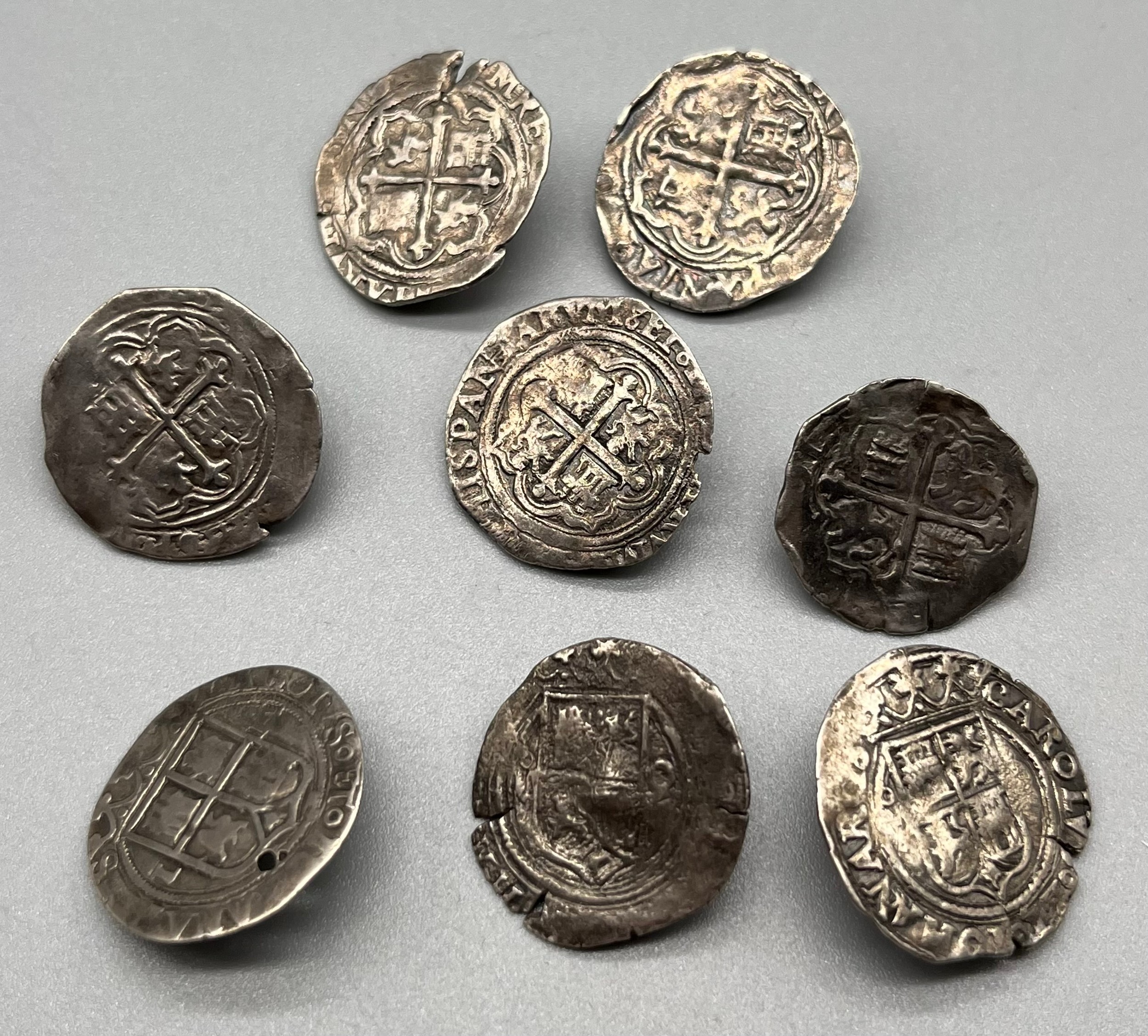 Group of Spanish 16th century Silver Real coins, mounted as buttons