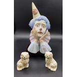 Large Lladro Sad Clown 'Cabeza Payaso Cucurucho' Bust Figure with wooden stand, together with two