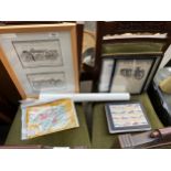 Collection of framed and scrap motoring advertisements, Full length Marilyn Monroe poster and a