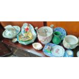 Collection of porcelain; Wash jug and bowl, Art Nouveau inspired wash bowl and blue and white plates