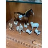 A Selection of Beswick animal figurines, Koala bear, Sheep, Donkey and Shire horse