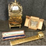 Various collectables; Antique Brass bell clock, Jaz French Make travel clock and case, Birmingham
