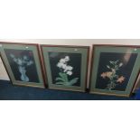 A.Ellison A set of 3 still life of various flowers, mixed medias, all signed. [Frame 70x58cm]