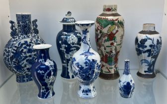 A Collection of Antique and vintage Chinese porcelain; Blue and white flask vase, Chinese blue and