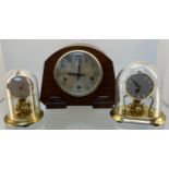 Three various vintage mantel clocks; Enfield Walnut cased mantel clock, German Kein brass and