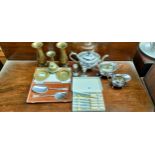 A mixed lot of collectables to include EP teapot, sugar and cream together with cutlery and oriental