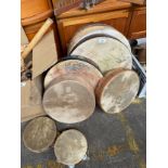 A Collection of tambourines and Irish drums.