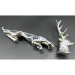 Two Antique/ vintage car mascots; Large leaping cat Jaguar car mascot and stag car mascot. [