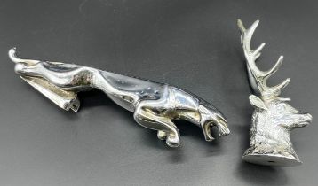 Two Antique/ vintage car mascots; Large leaping cat Jaguar car mascot and stag car mascot. [