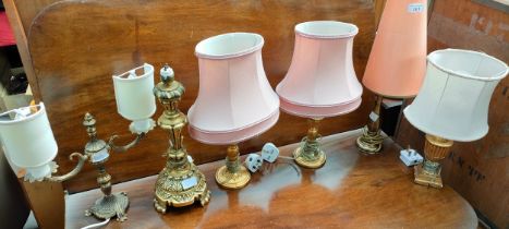 A lot of Regency style gilt painted table lamps
