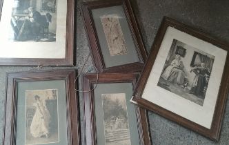 A Selection of antique prints after Marcus Stone. Fitted within oak frames