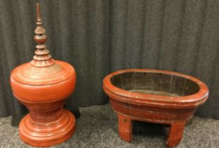 Burmese Cinnabar Palembang Lacquer Temple offering bowl and lid. Together with a Chinese red