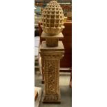 Large Garden ornate sculpture; Heavy Ornate resin column plinth and Resin Pineapple finial