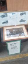 Three framed vintage car advertisement