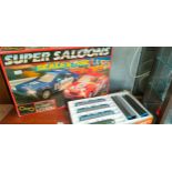 Vintage Lima train carriages together with Super Saloons Scalextric set