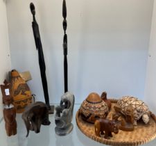 Selection of African Tribal and Folkart items; Maisa Incised Milk Gourd, Soapstone carved figure,