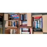 Seven boxes of books on various topics to include History, French, English etc