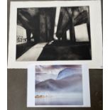 Limited edition Lithograph print titled 'Kingston Bridge' Signed Beveridge and dated 82. Limited 3/