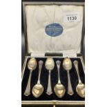 Boxed set of six Birmingham silver tea spoons. Produced by Levi & Solomon