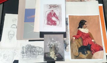 Portfolio of various artworks to include block prints and portraits and landscapes.