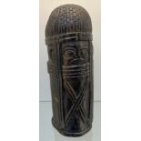 Antique hardwood hand carved African tribal dome top bust. Cylinder form. [32cm high]