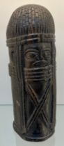 Antique hardwood hand carved African tribal dome top bust. Cylinder form. [32cm high]