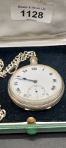 Antique Birmingham Silver gents pocket watch together with a silver Albert Chain. [Pocket watch in a