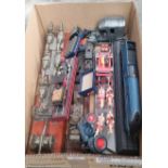 Box of vehicle models and carriages, train models and truck models
