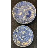 Japanese blue and white Scalloped edge wall charger- depicting various scholar figures, Together