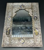 19th century Persian Qajar silver mirror. Fine detailing all over. signs of blue enamel to areas. [