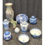 Selection of Chinese porcelain; Qing Dynasty Kangxi Nian Zhi blue and white vase, Famille Rose
