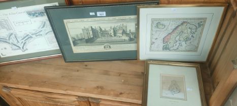 Various map and landmark prints and Charles Rowbotham etching.