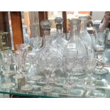 A Collection of antique crystal and glass; Silver collar decanter, Georgian Drinking glasses, Rummer