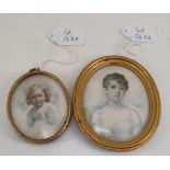 Two 19th and early 20th century hand painted portraits; Portrait of Julia Jane Jordan painted by D.