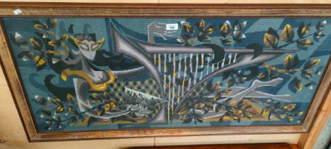 Art Deco inspired framed tapestry. Abstract Lady playing the harp.