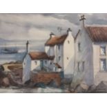 G. Duguid Watercolour and pencil depicting coastal village scene, signed. [frame 53x70cm] [38x57cm]