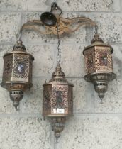 Contemporary three section ornate hanging lamp