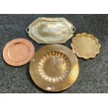 A Selection of antique/ vintage copper and brass worked Indian trays and wall chargers. Highly