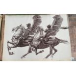 Highly detailed Polish winged Husaria on horseback etching/ print? signed in pen and dated 1976.