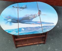 small drop end table with spitfire print top