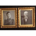 A pair of Victorian photographs depicting a lady and gentleman within a moulded glass frame. [