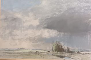 Large framed pastel drawing depicting rural landscape, Signed. [Frame 74x94cm]