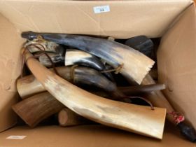 Box of mixed Antler/ buffalo musical horns.