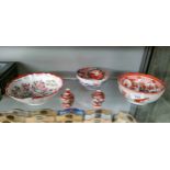 Various Japanese porcelain wares; Kutani ware bowl and two small satsuma vases