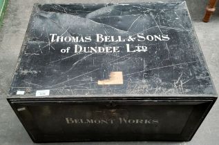 Antique metal deed box with key; Thomas Bell & Sons of Dundee Ltd. Belmont Works