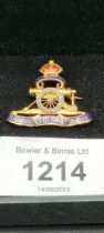 Antique 14ct and enamel royal artillery brooch set with diamonds dated 1916. [4.32grams] [Tested