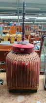 Large Antique Chinese Bridal basket and lid with fitted lamp to the lid.