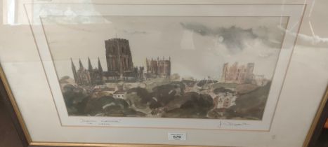 Signed and titled print; 'Durham Cathedral' and castle AND SIGNED BY THE ARTIST.