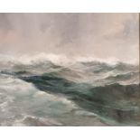 J.Michotte Oil on canvas depicting crashing waves seascape titled 'Marine', signed. [frame